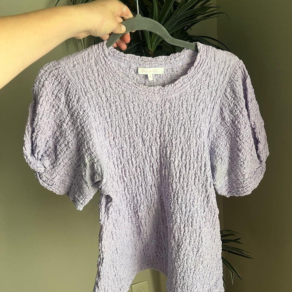 Lavender Textured Women's Top Puffy Sleeve